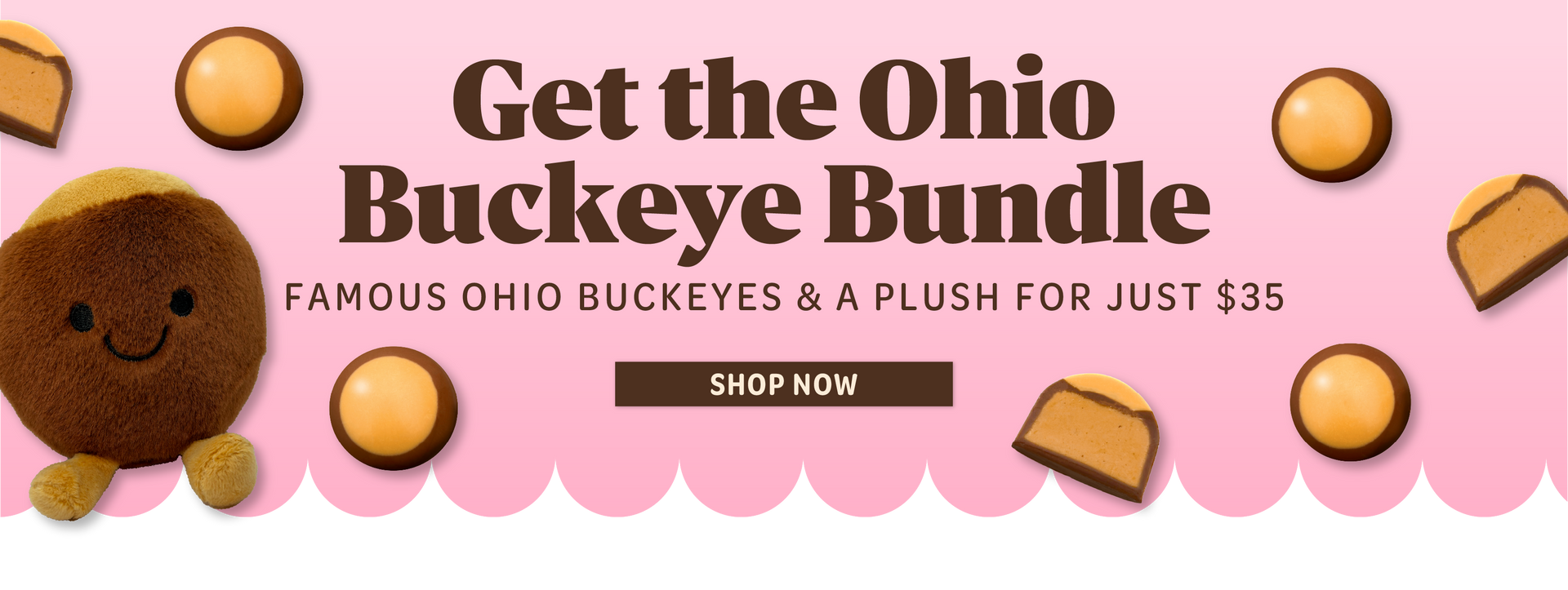 Get the ohio buckeye bundle. famous ohio buckeyes and a plush for just thirty five dollars.