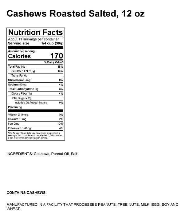 Fresh Roasted Cashews 12oz Bag