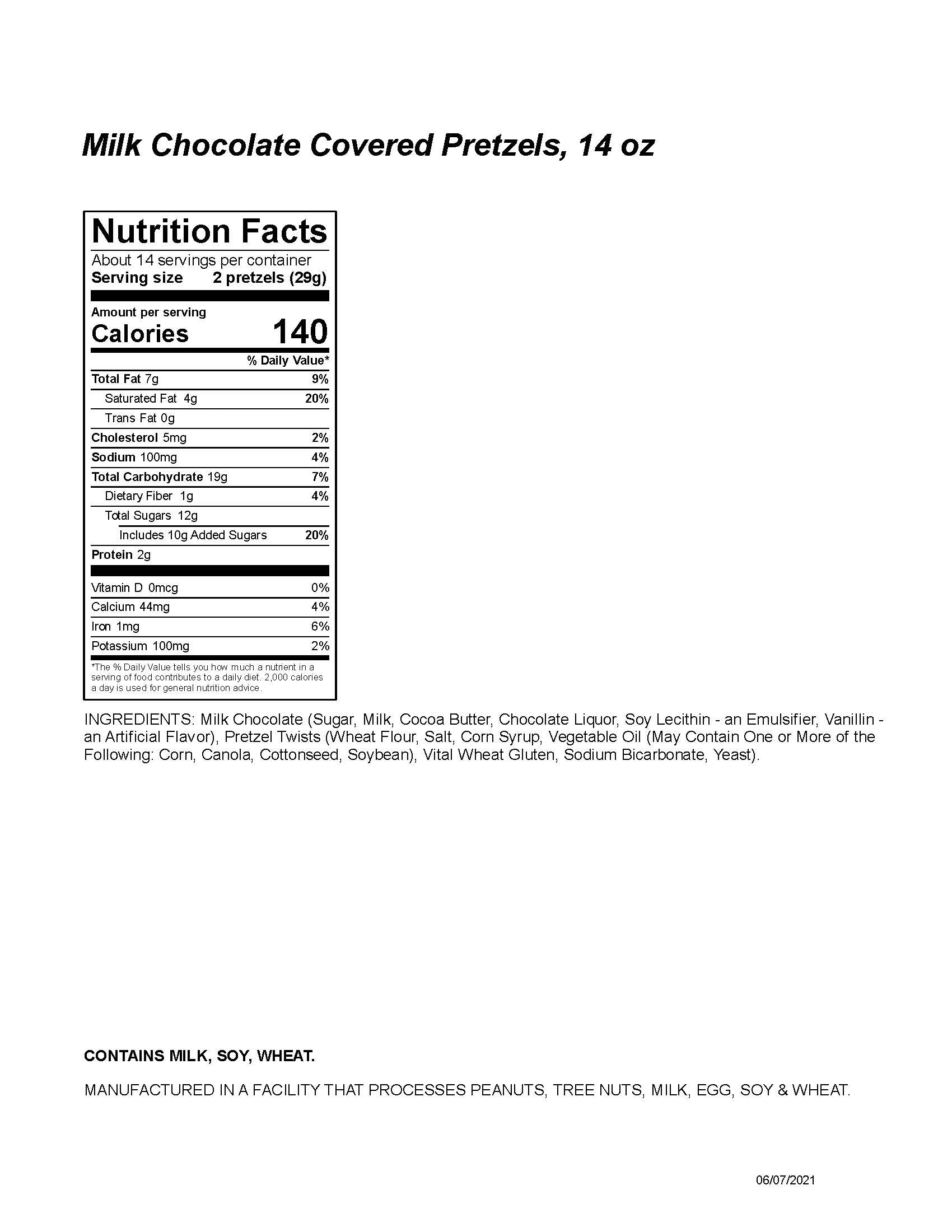 Milk ChocolateCovered Pretzels 14 oz